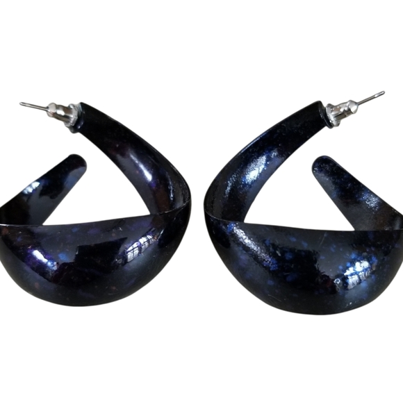 Vintage 1960s Pop Art Black Splatter Enamel Hoop Style Earrings - Picture 9 of 16